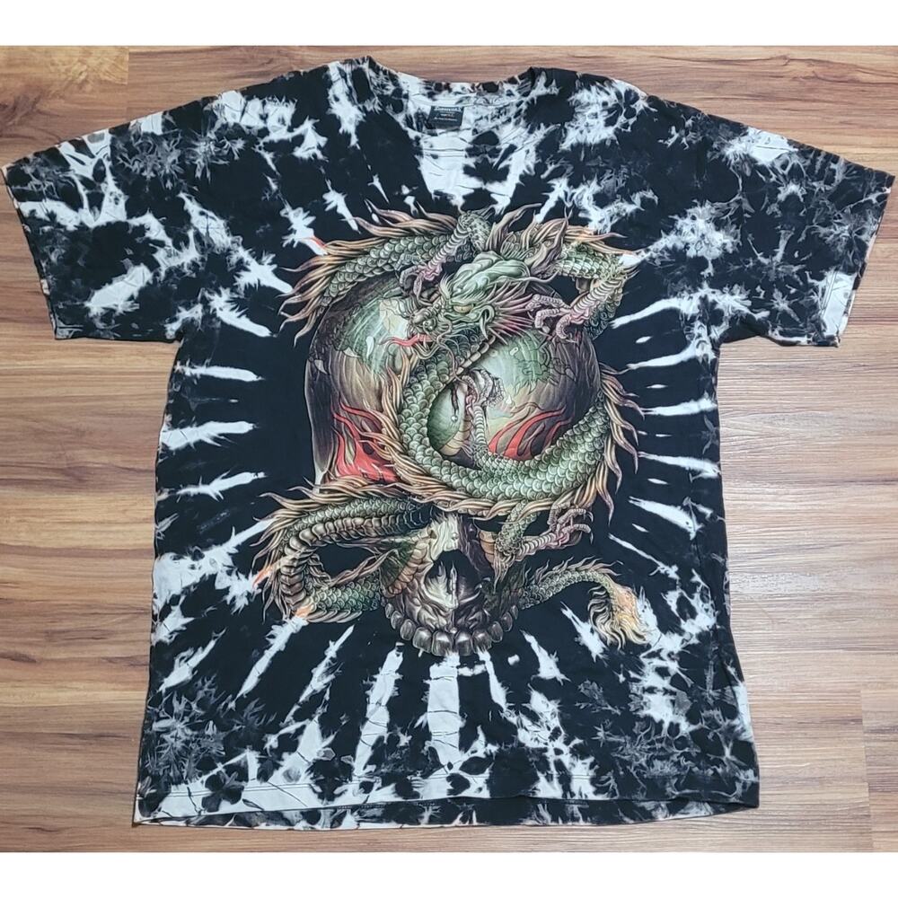 Survivors Black & Grey Tie Dye W/ Skull And Wrapping Dragon Real Piercings